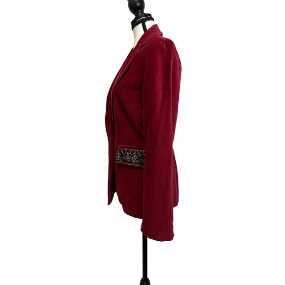 Fundamental Things Red Velvet Embroidered Blazer Size 10 - Picture 2 of 9